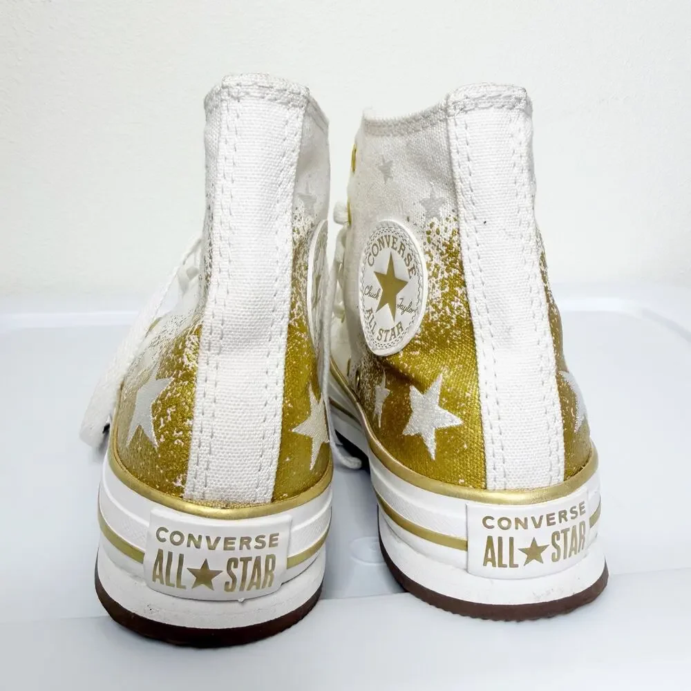 CONVERSE Chuck Taylor All Star EVA Lift Platform Shoes White Gold Kids Size US 2